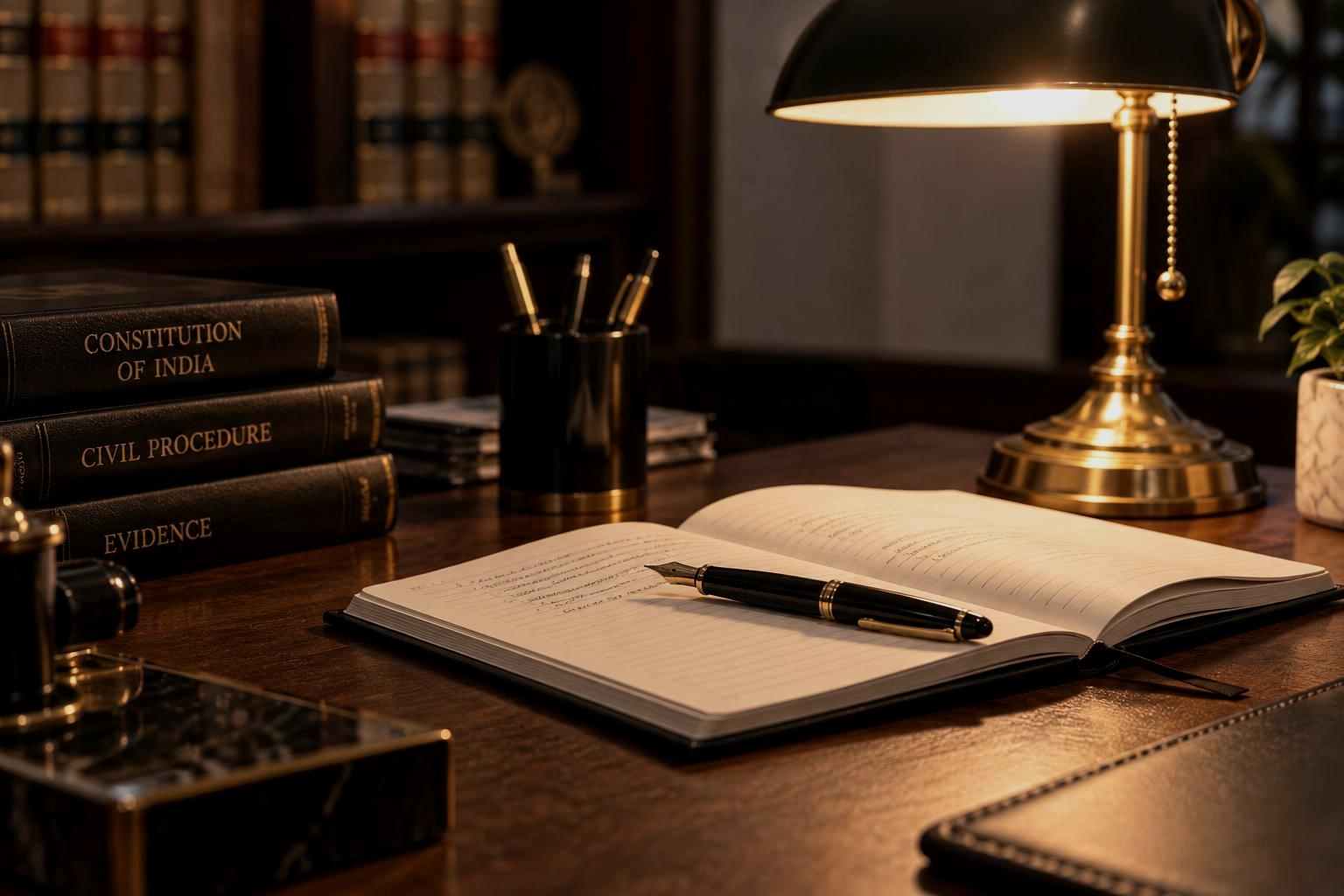 A writing desk with a fountain pen