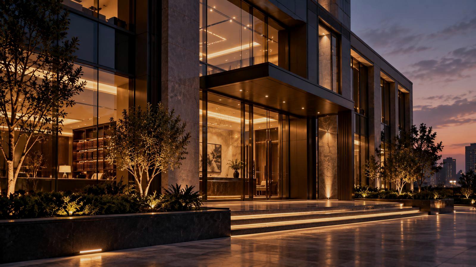 The chambers entrance at dusk